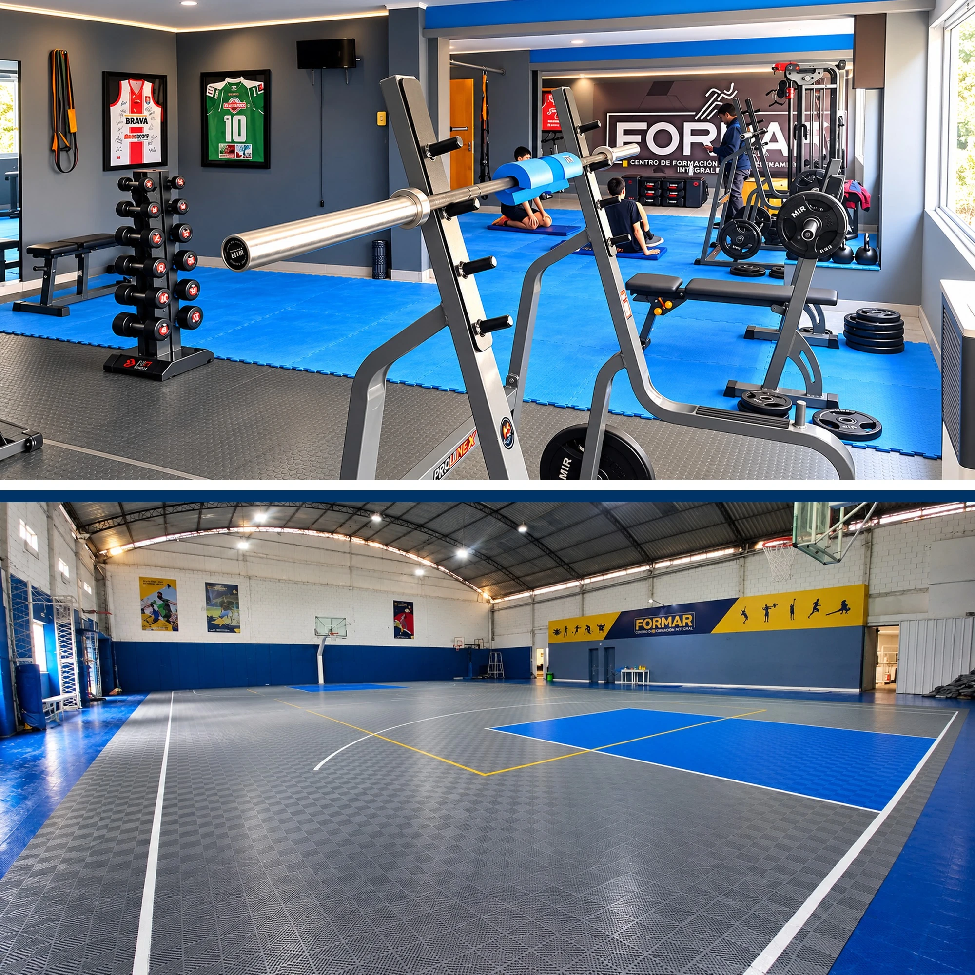 Las dos instalaciones de FORMAR: gimnasio de alto rendimiento y polideportivo Casa Matriz
